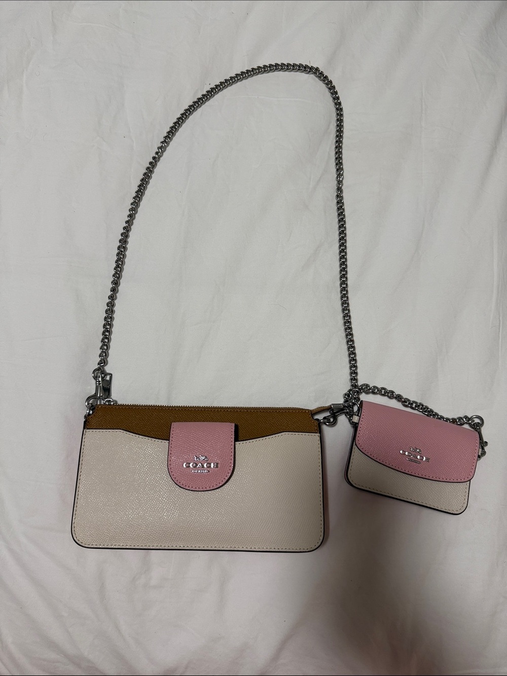Coach Poppy Crossbody Bag Chalk Powder Pink Multi + Mini Pouch C3608